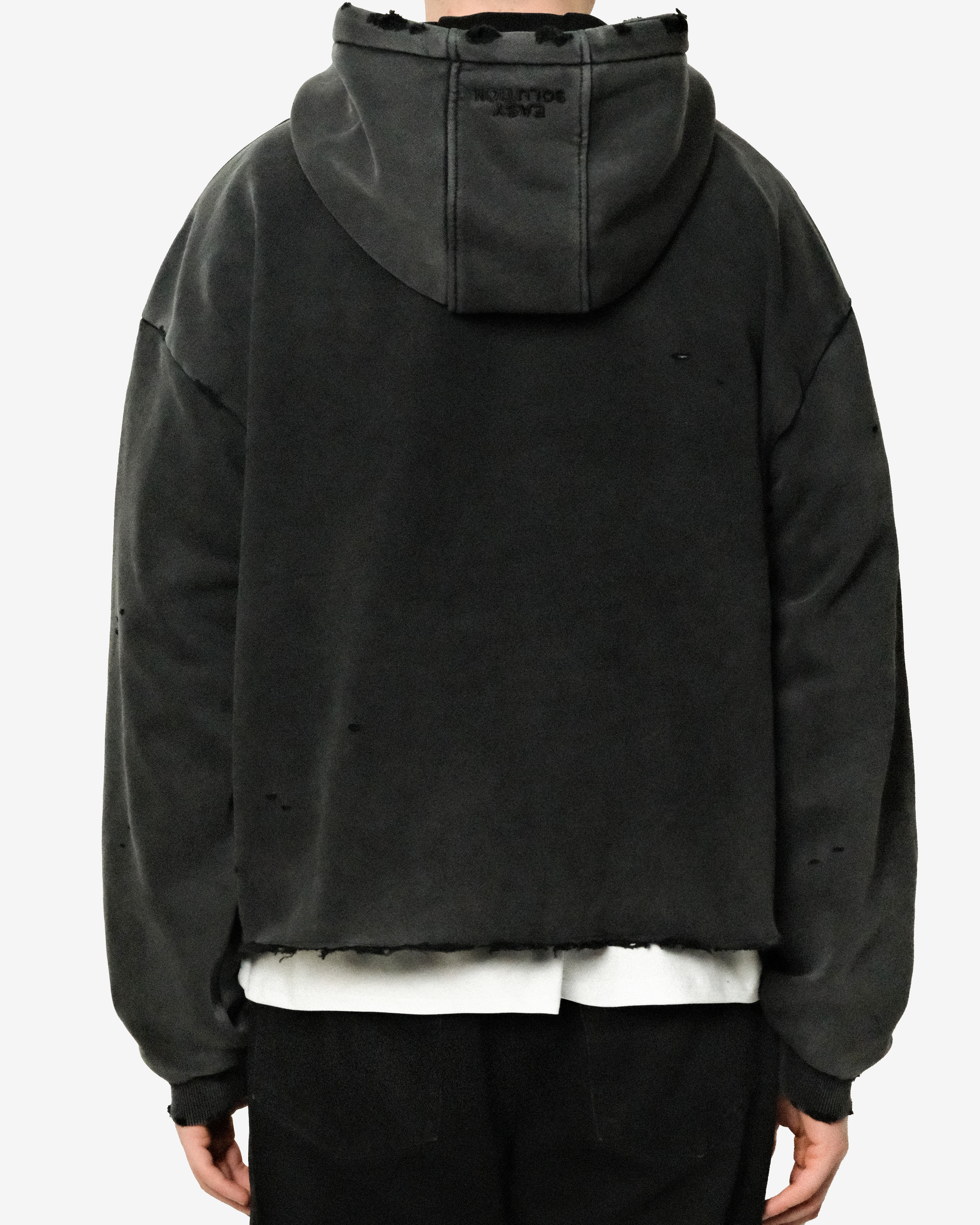 RAW HEM DISTRESSED HOODIE