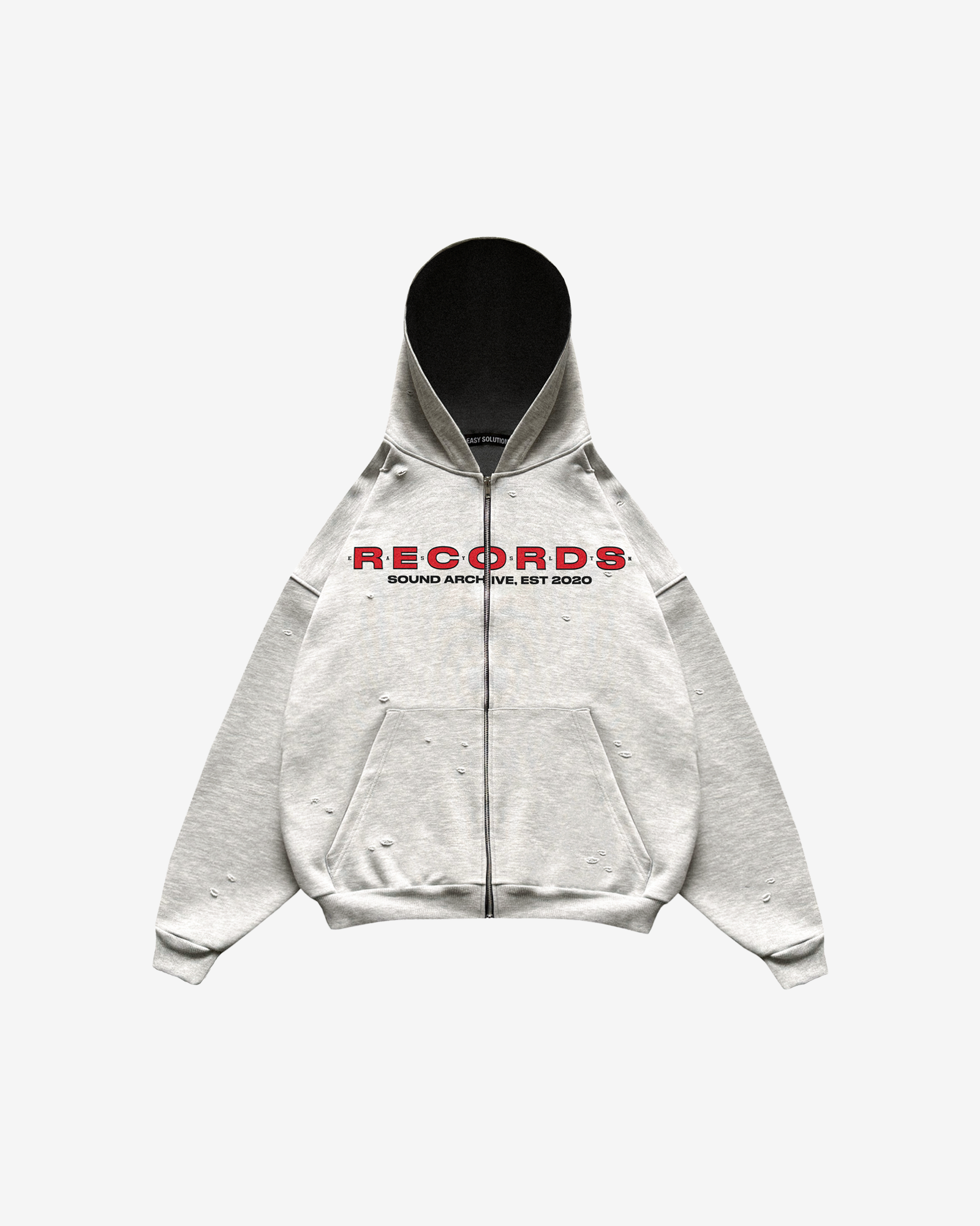 RECORDS DISTRESSEED ZIPPED HOODIE