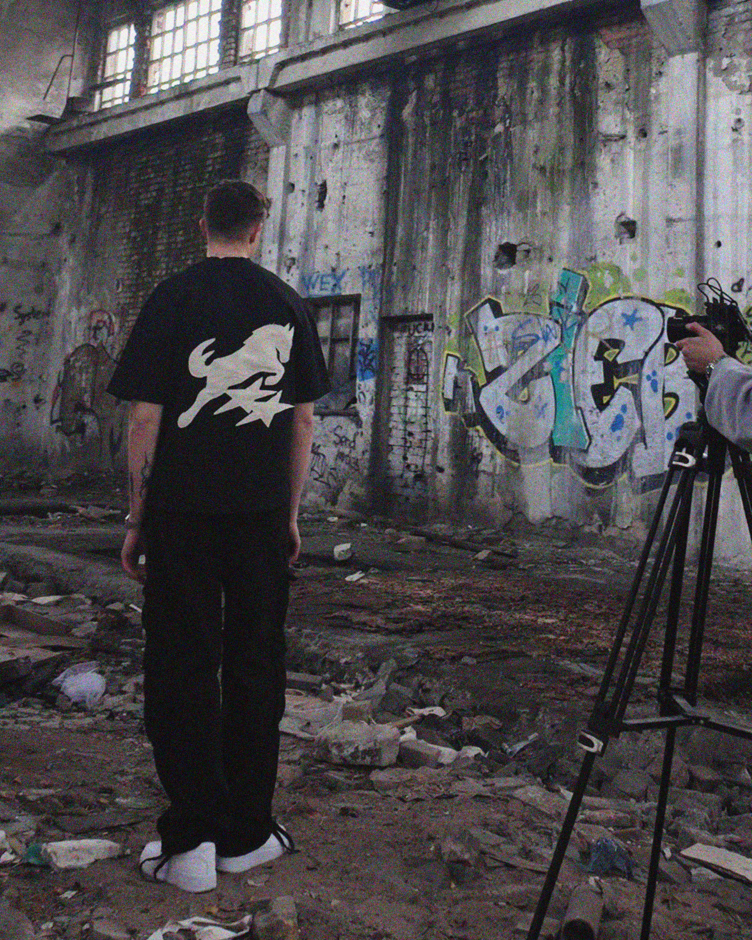 HORSE APPLIQUE CANVAS T-SHIRT