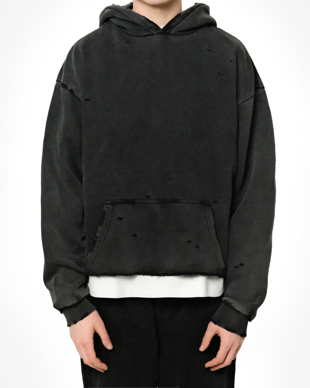 RAW HEM DISTRESSED HOODIE