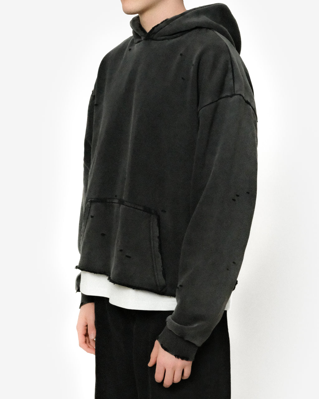 RAW HEM DISTRESSED HOODIE