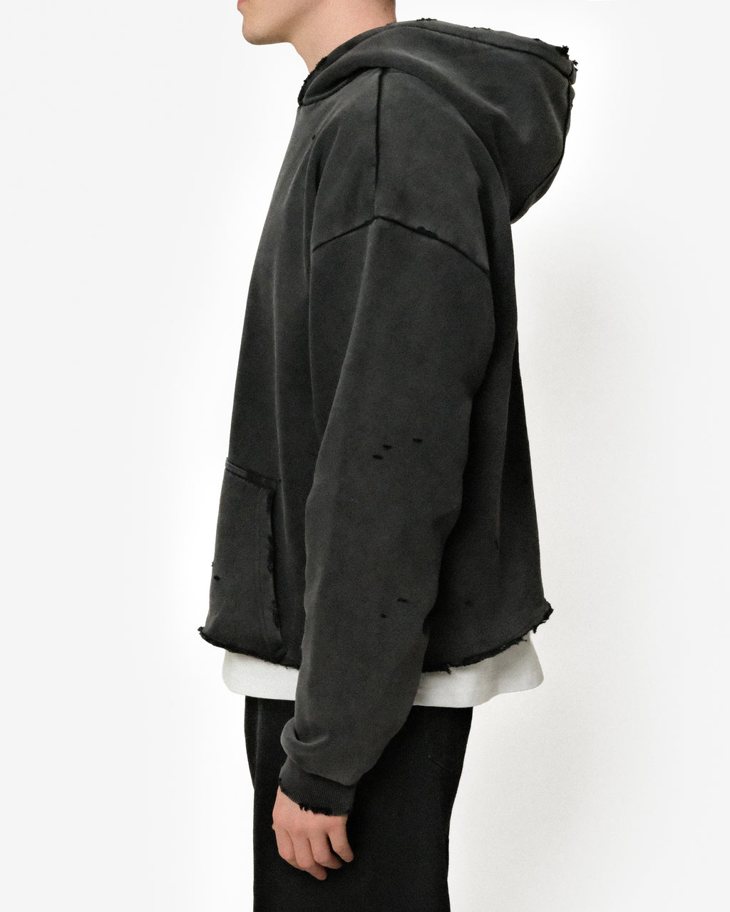 RAW HEM DISTRESSED HOODIE