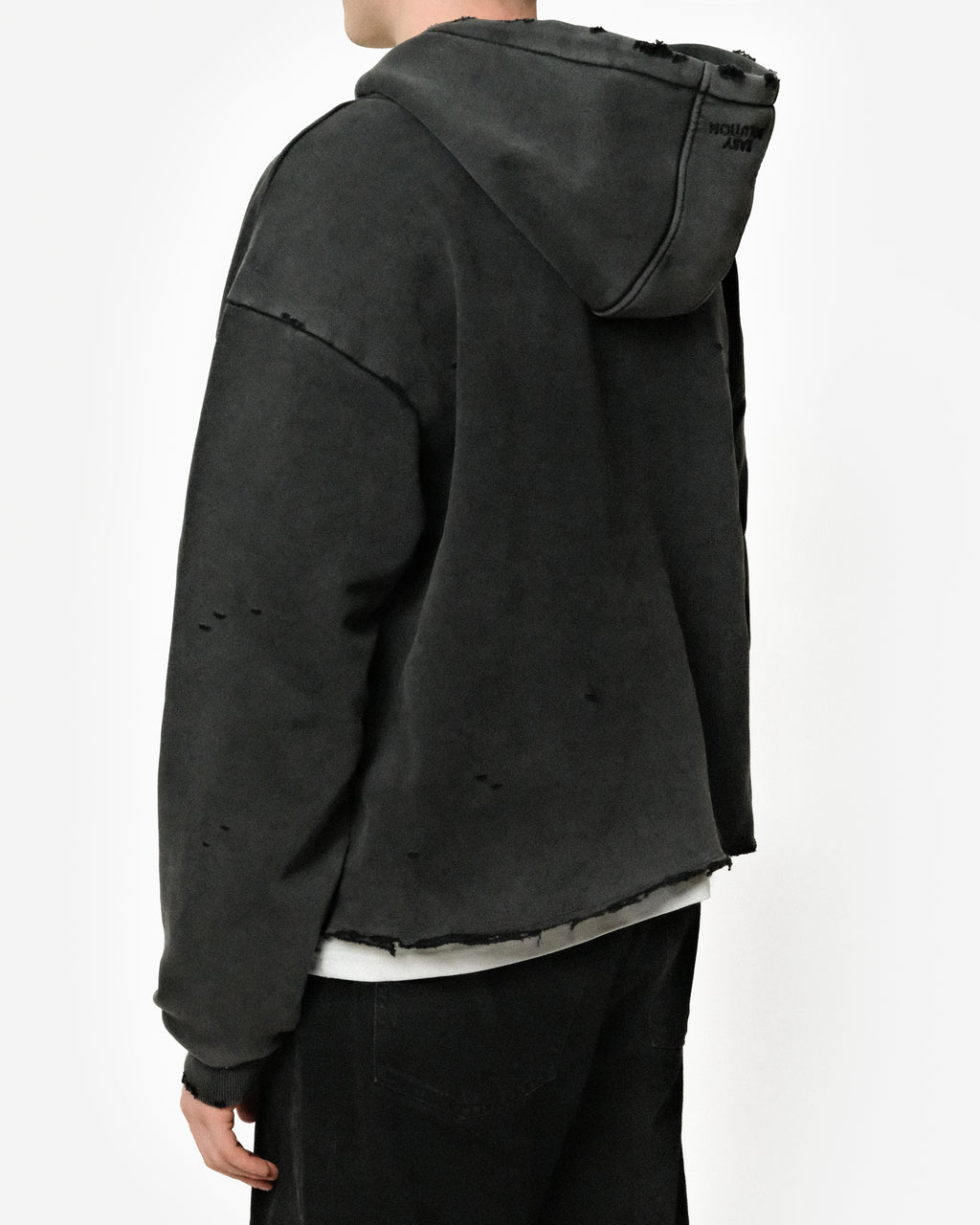 RAW HEM DISTRESSED HOODIE