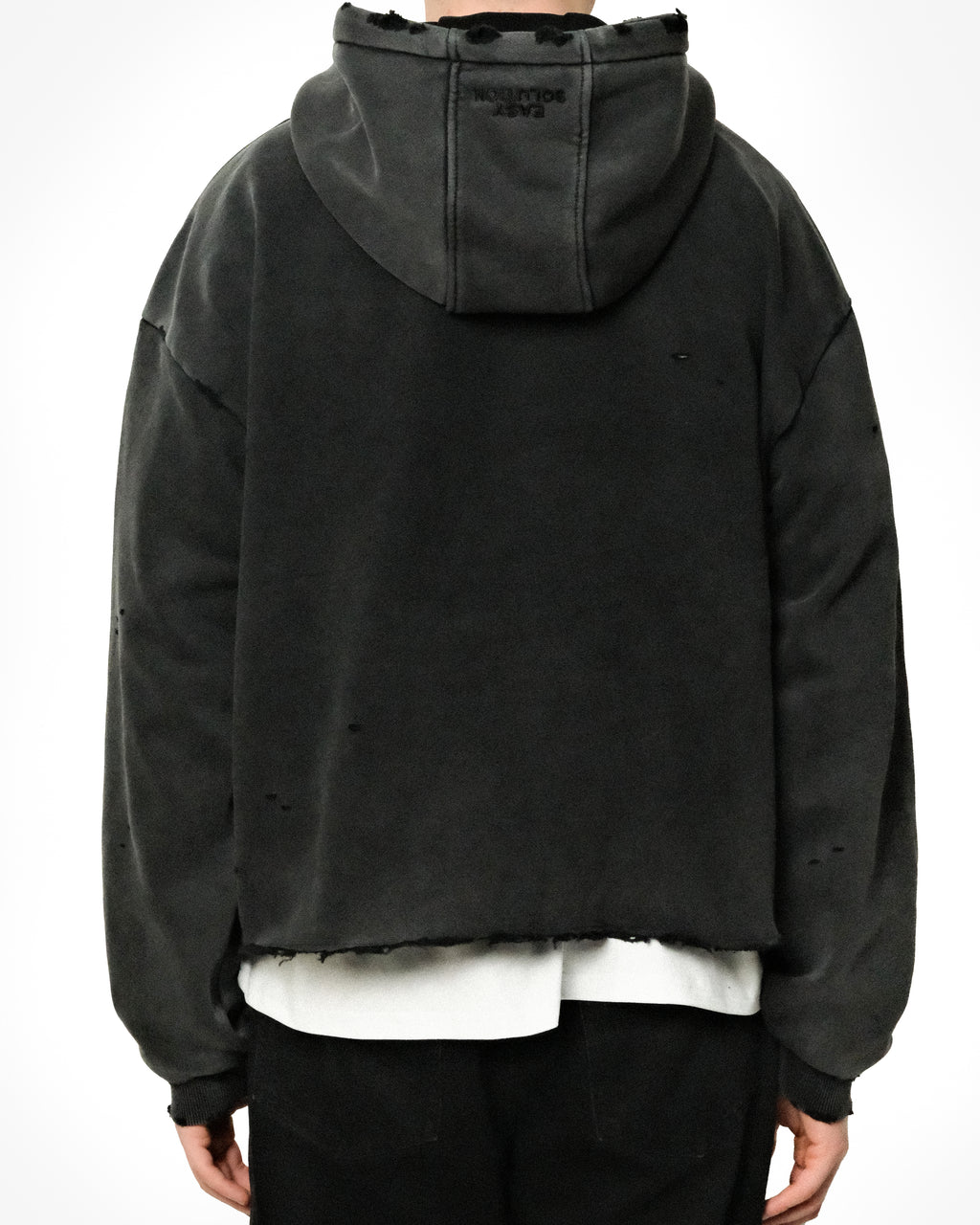 RAW HEM DISTRESSED HOODIE
