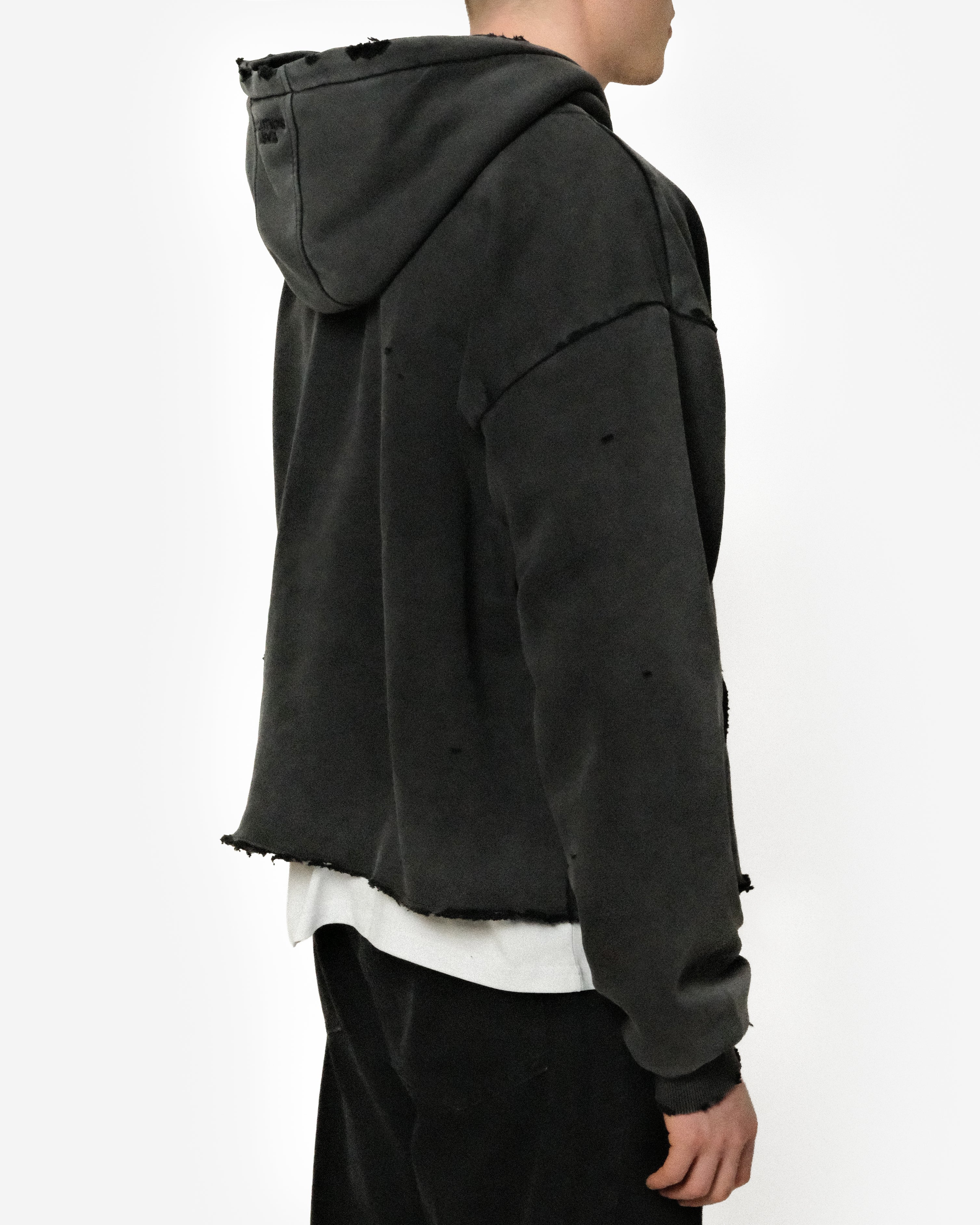 RAW HEM DISTRESSED HOODIE