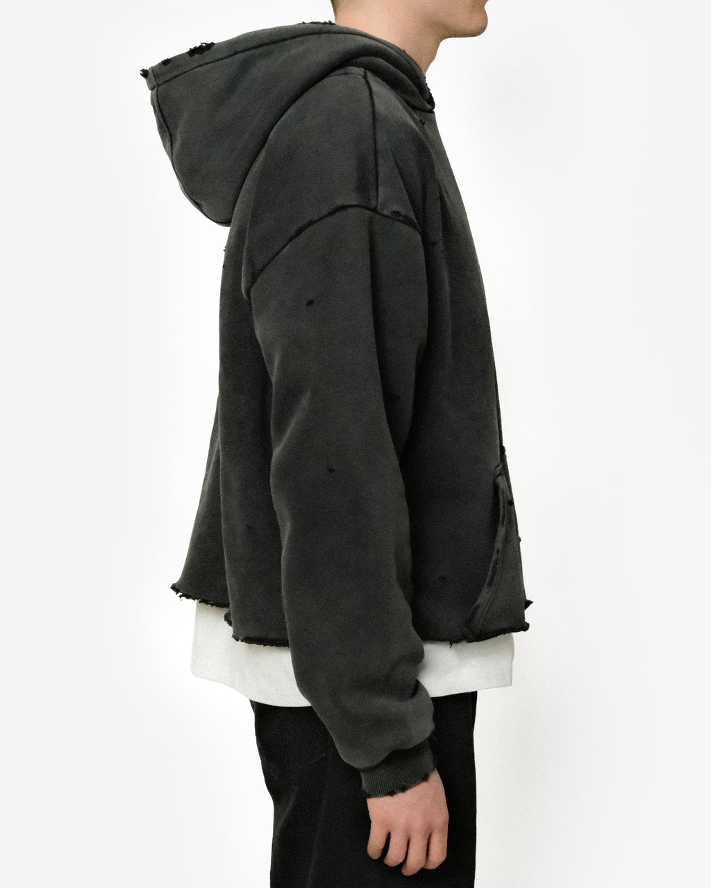 RAW HEM DISTRESSED HOODIE