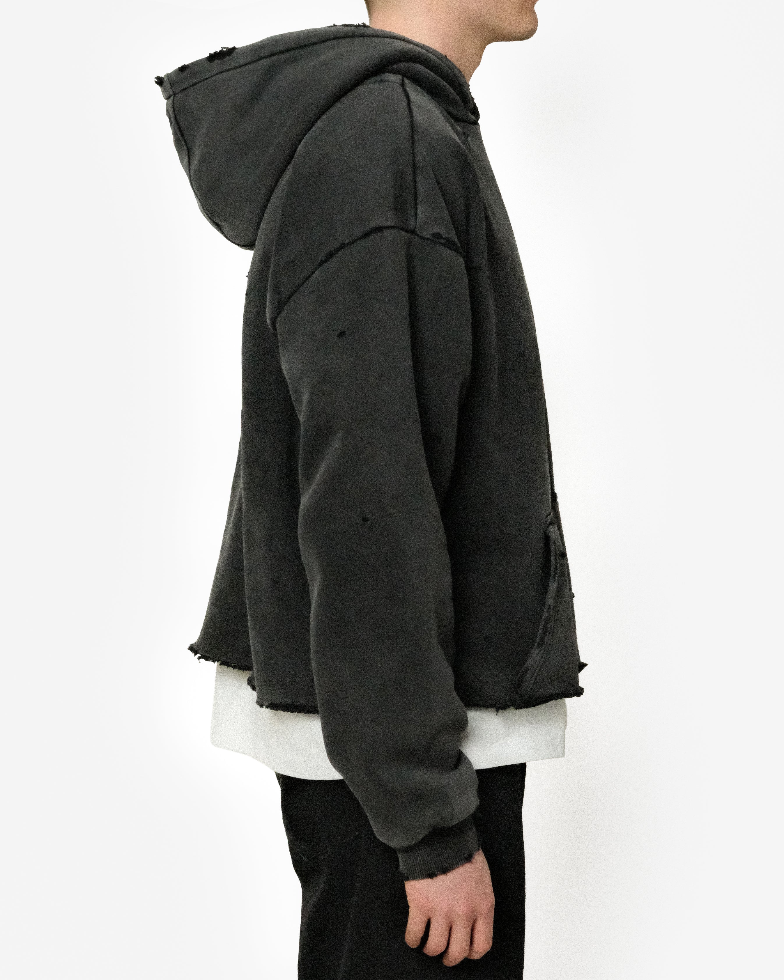 RAW HEM DISTRESSED HOODIE