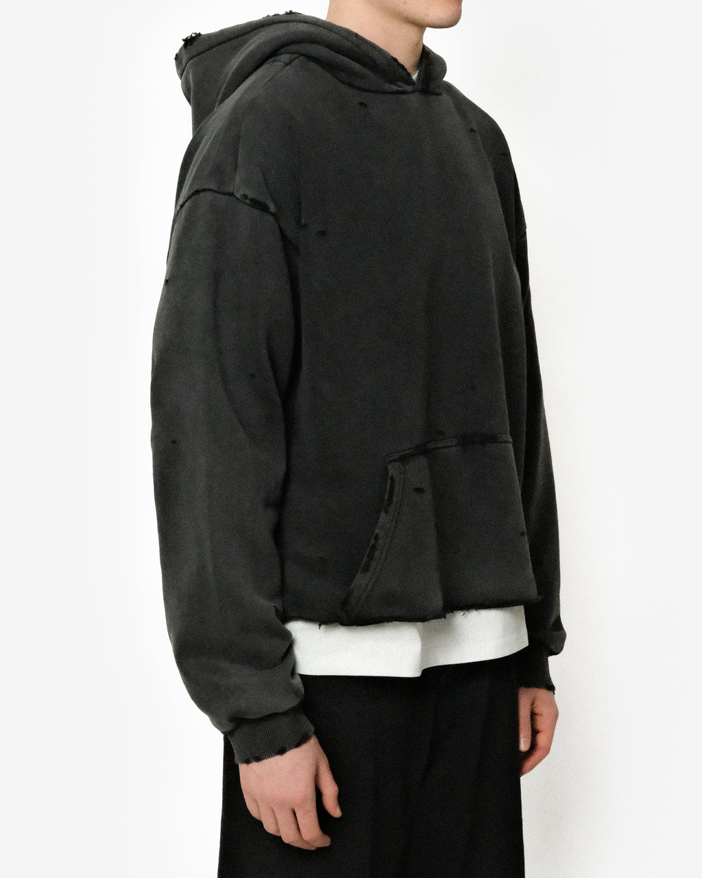 RAW HEM DISTRESSED HOODIE