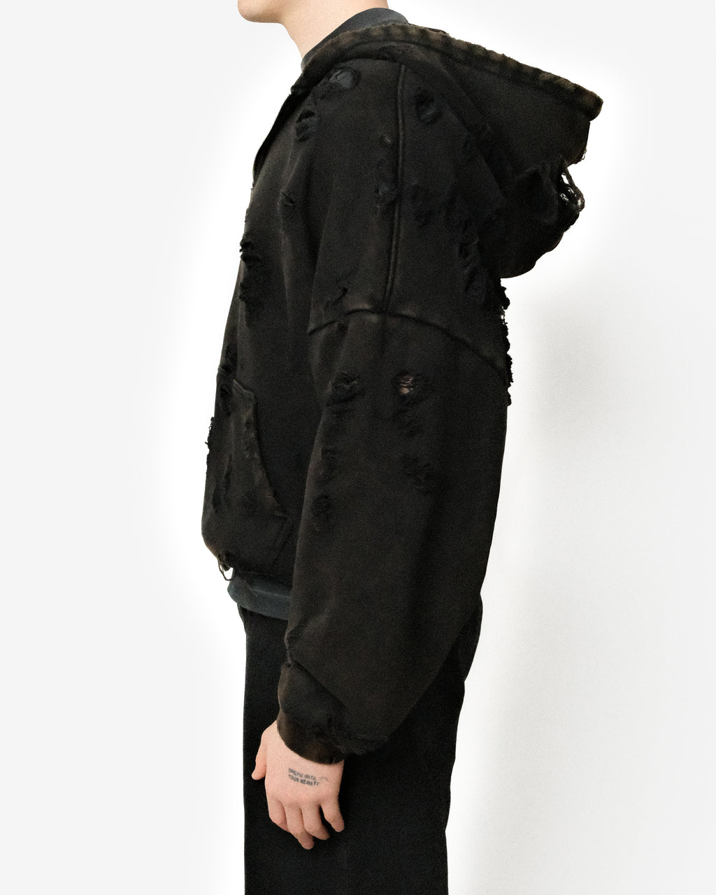 HEAVYWEIGHT FADED DISTRESSED ZIPPED HOODIE