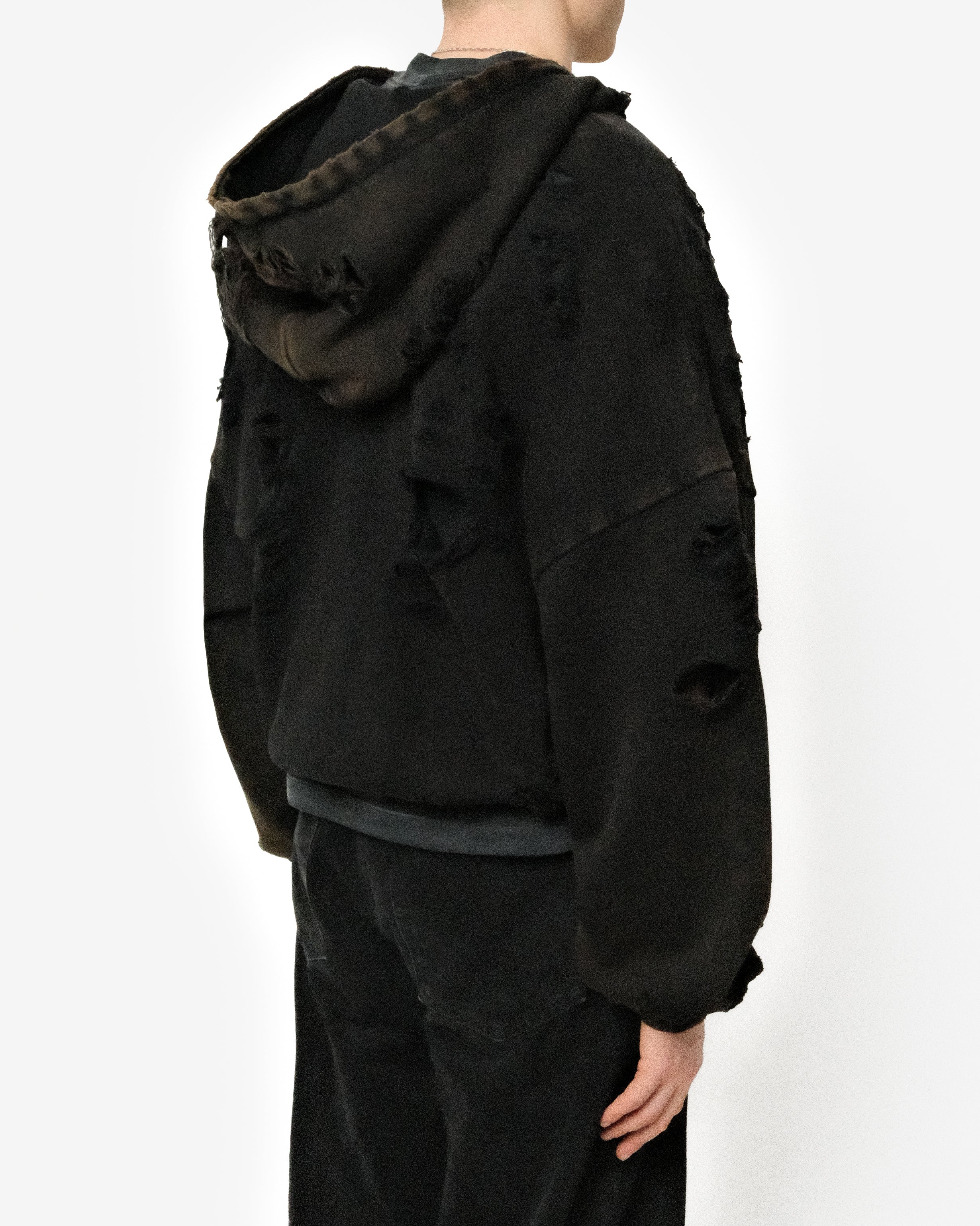 HEAVYWEIGHT FADED DISTRESSED ZIPPED HOODIE