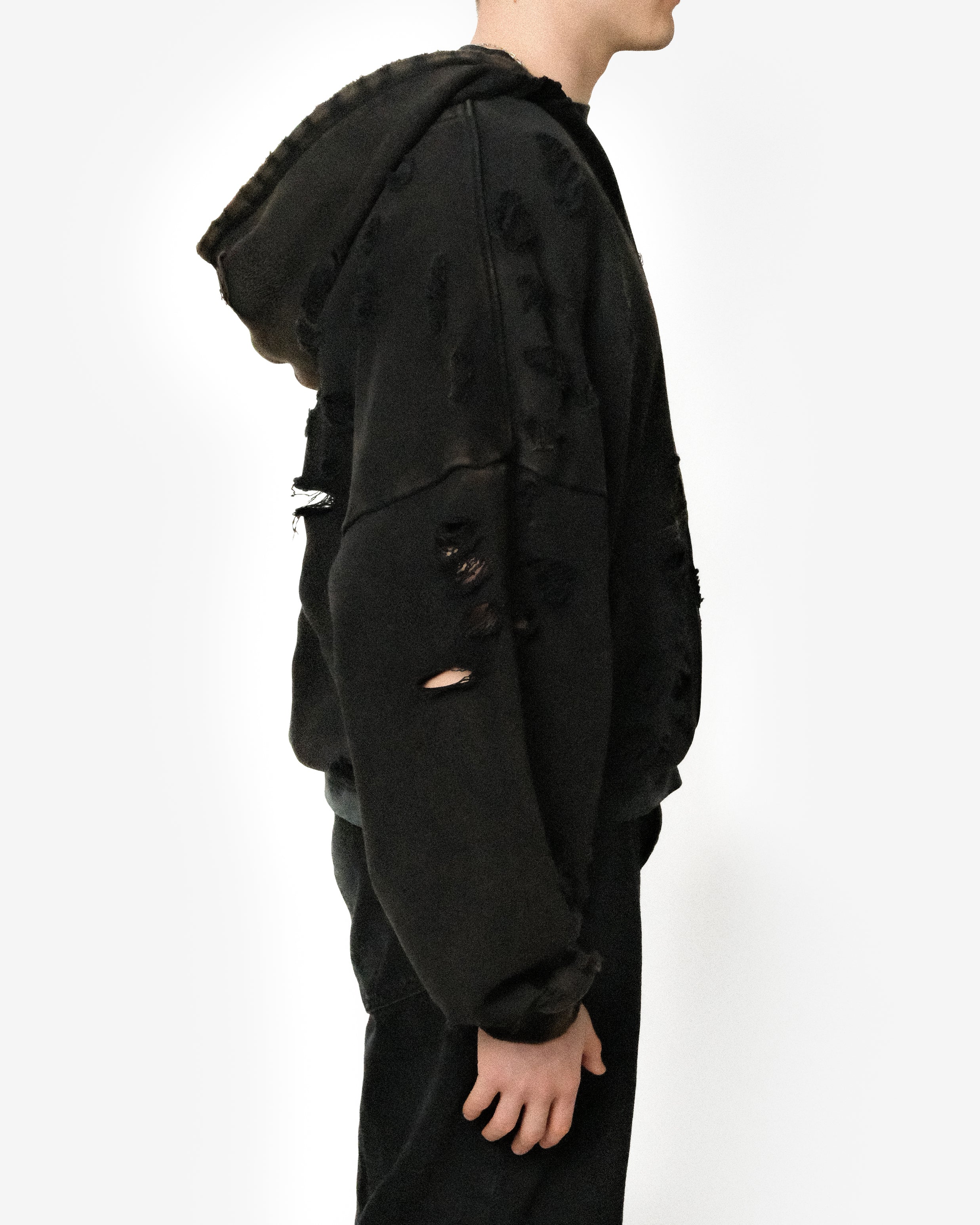 HEAVYWEIGHT FADED DISTRESSED ZIPPED HOODIE