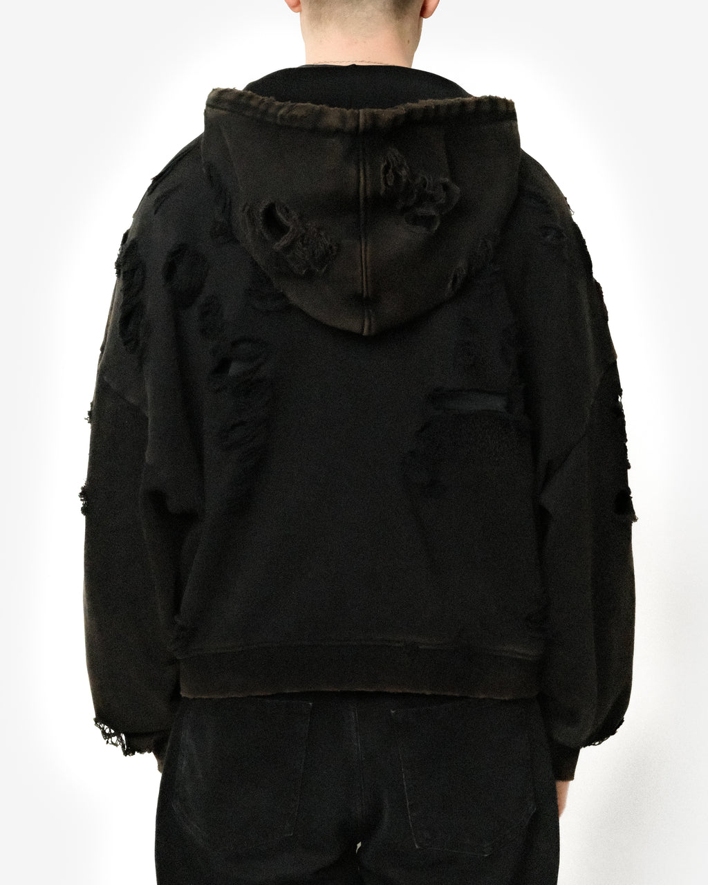 HEAVYWEIGHT FADED DISTRESSED ZIPPED HOODIE