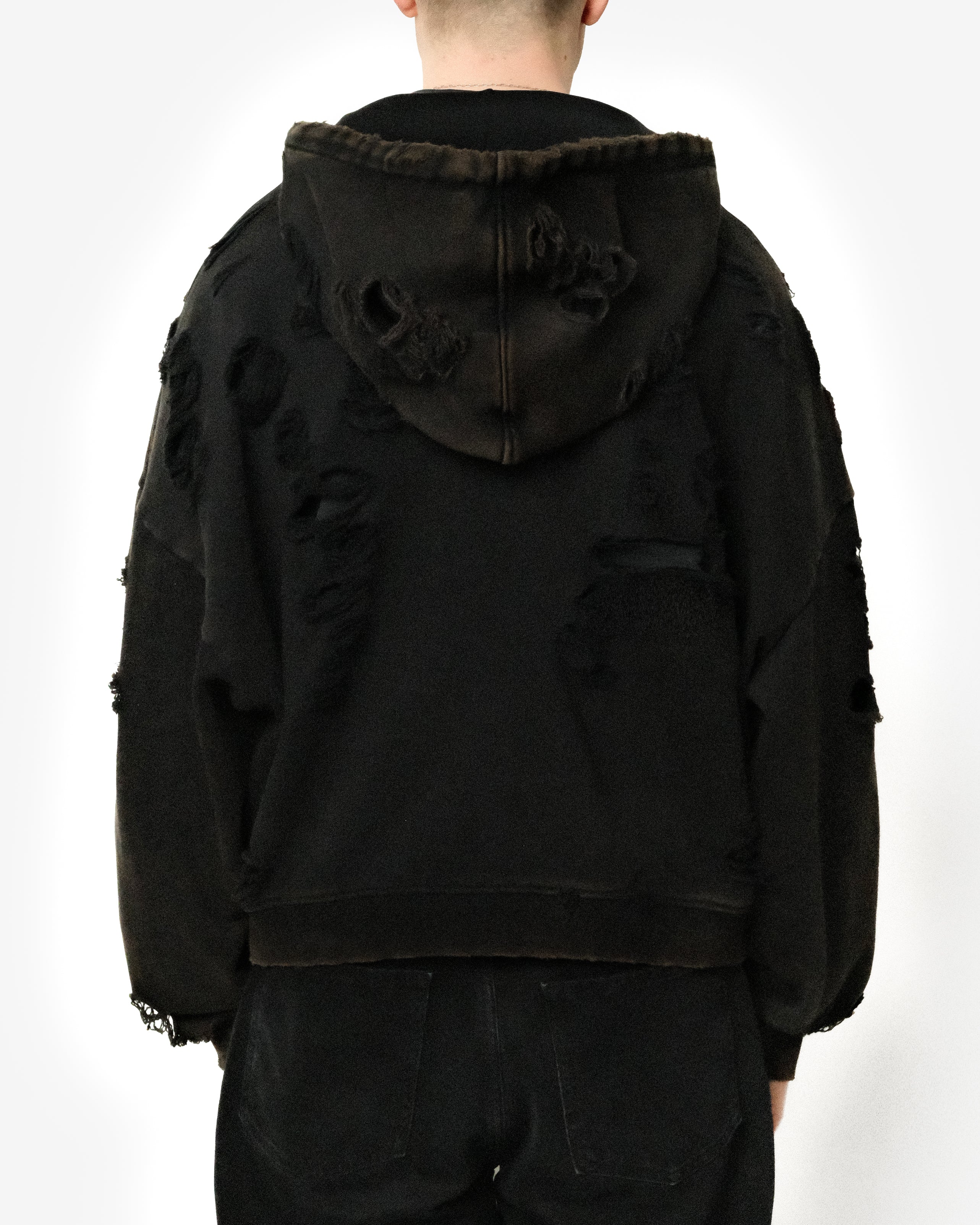 HEAVYWEIGHT FADED DISTRESSED ZIPPED HOODIE