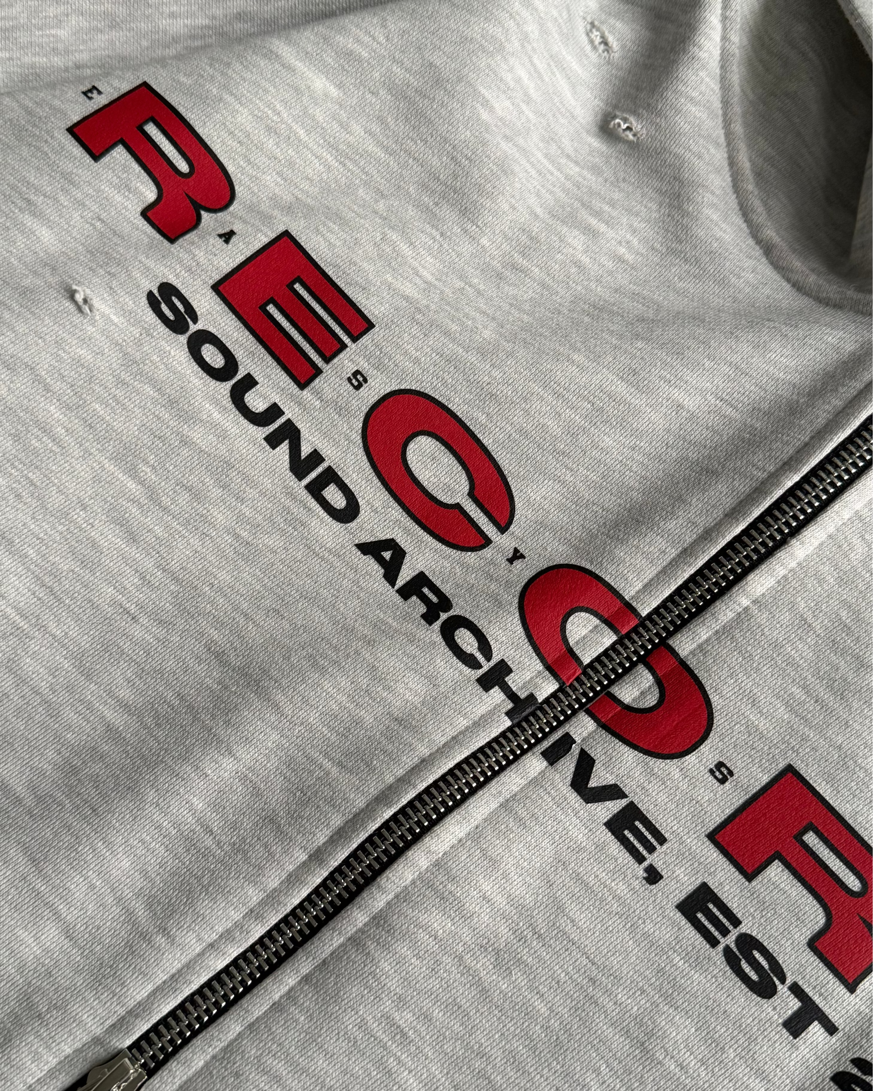 RECORDS DISTRESSEED ZIPPED HOODIE