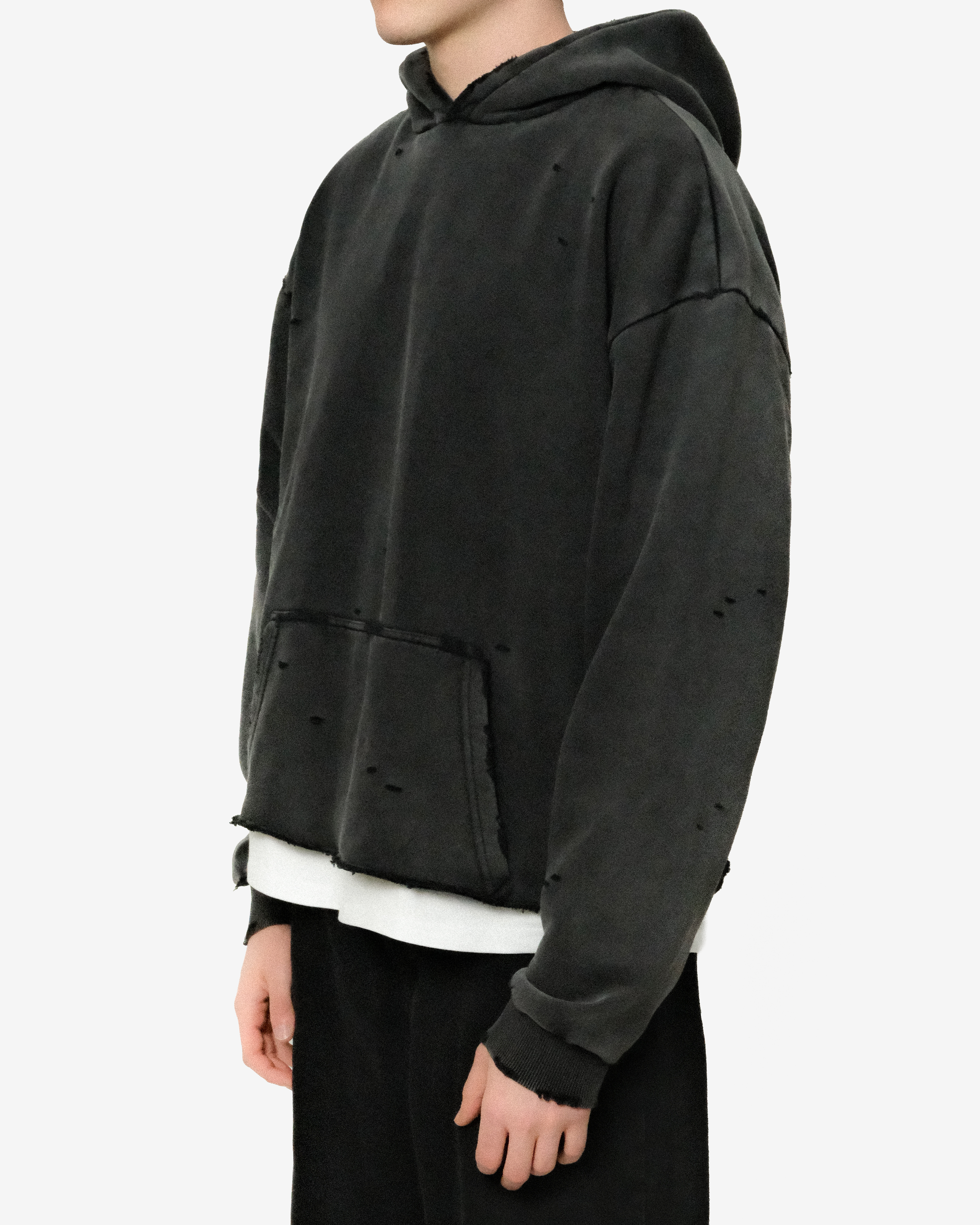 RAW HEM DISTRESSED HOODIE