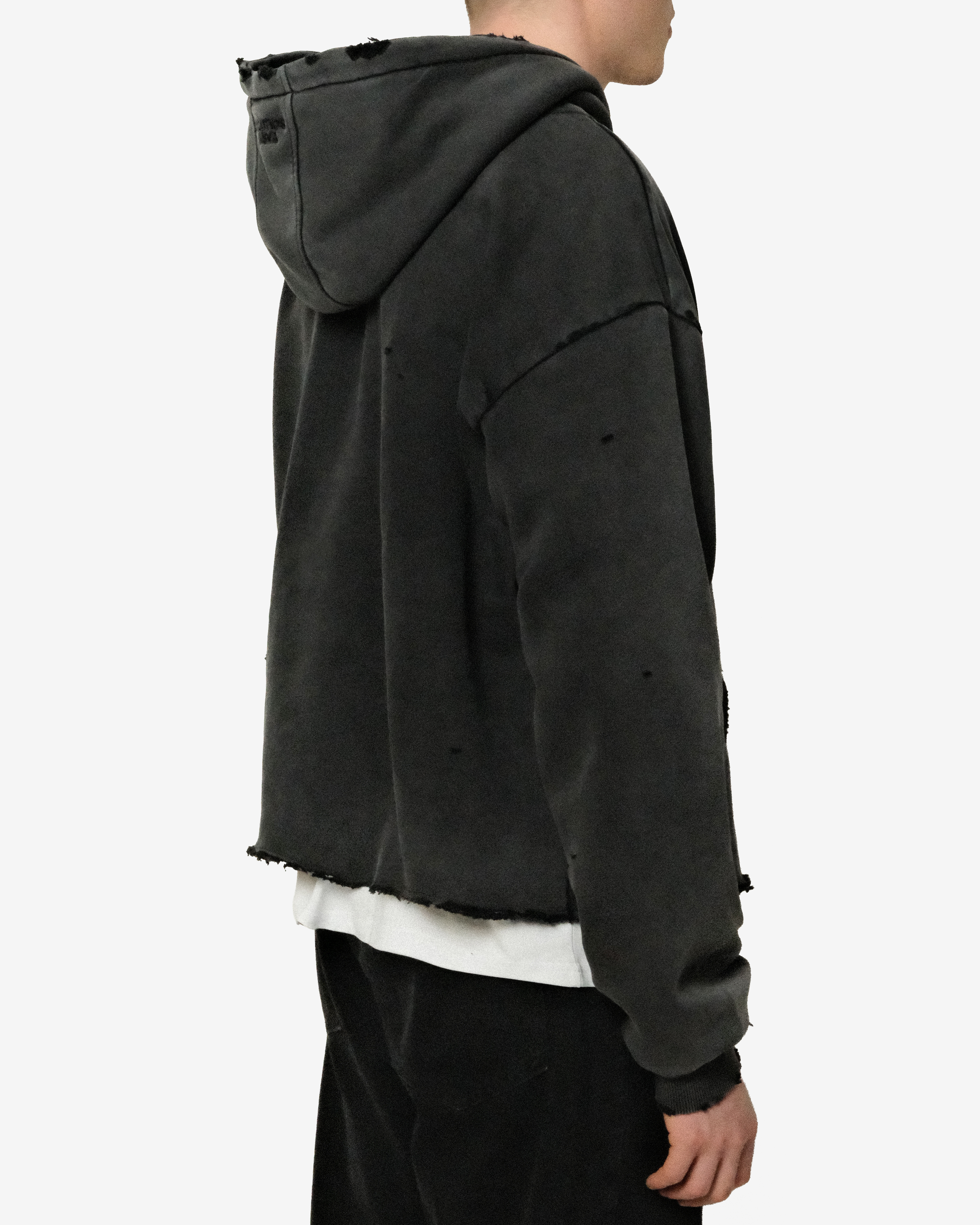 RAW HEM DISTRESSED HOODIE