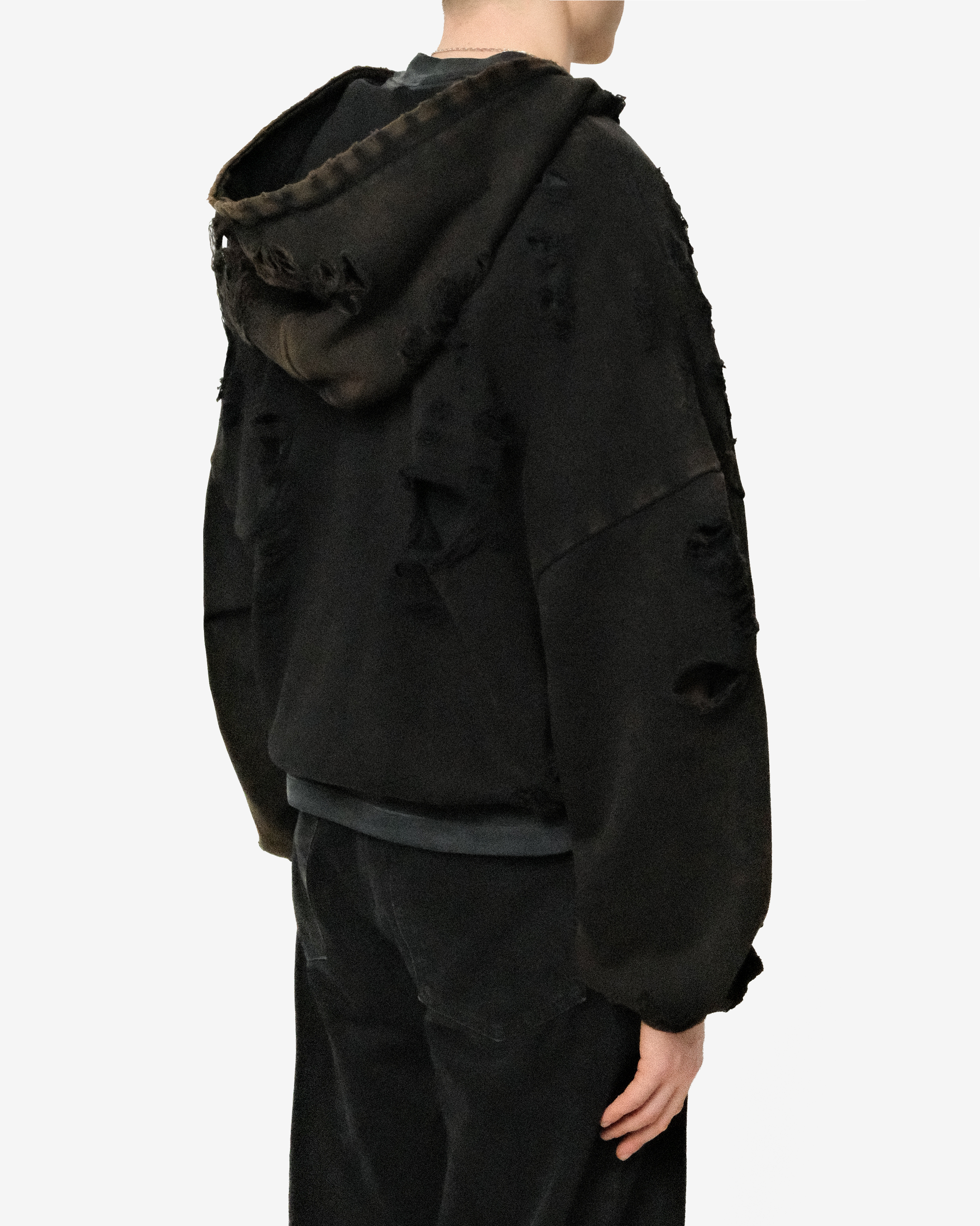 HEAVYWEIGHT FADED DISTRESSED ZIPPED HOODIE