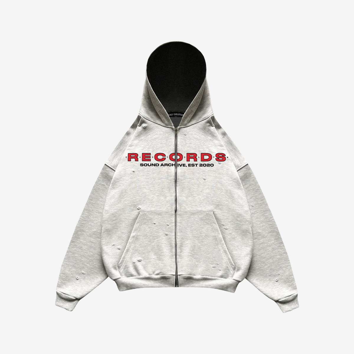 RECORDS DISTRESSEED ZIPPED HOODIE