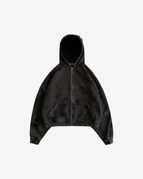 HEAVYWEIGHT FADED DISTRESSED ZIPPED HOODIE